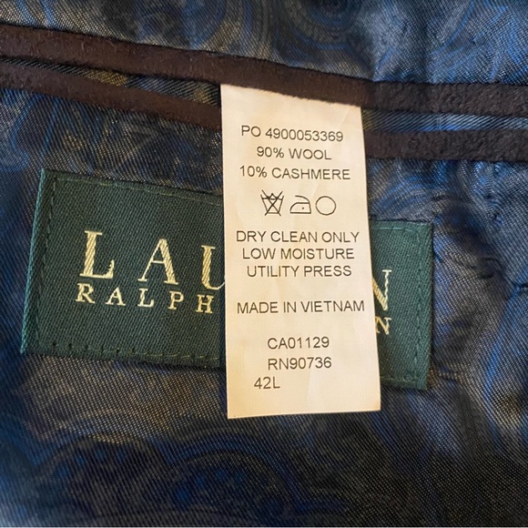 Ralph Lauren Suit Jacket Blazer Wool Cashmere Sport Coat Pockets Men's Size 42L - Picture 6 of 8